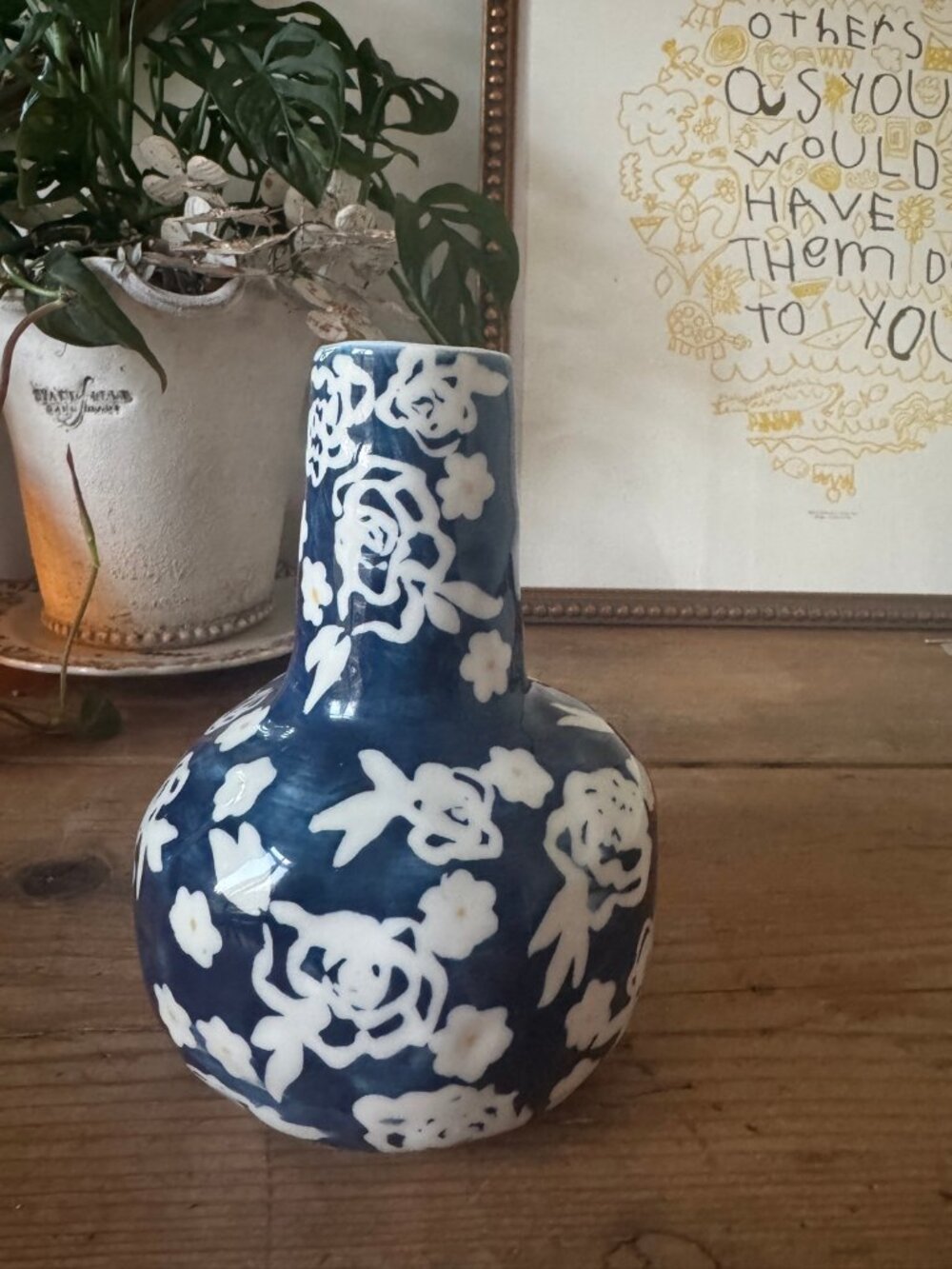 Anthropologie Leah Reena Goren Marcella Vase Blue White Floral